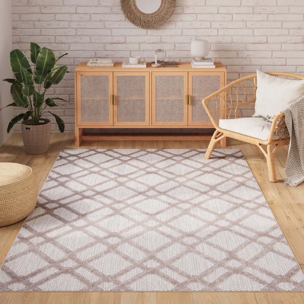 Buitenkleed Patio Beige Grijs Ruitpatroon