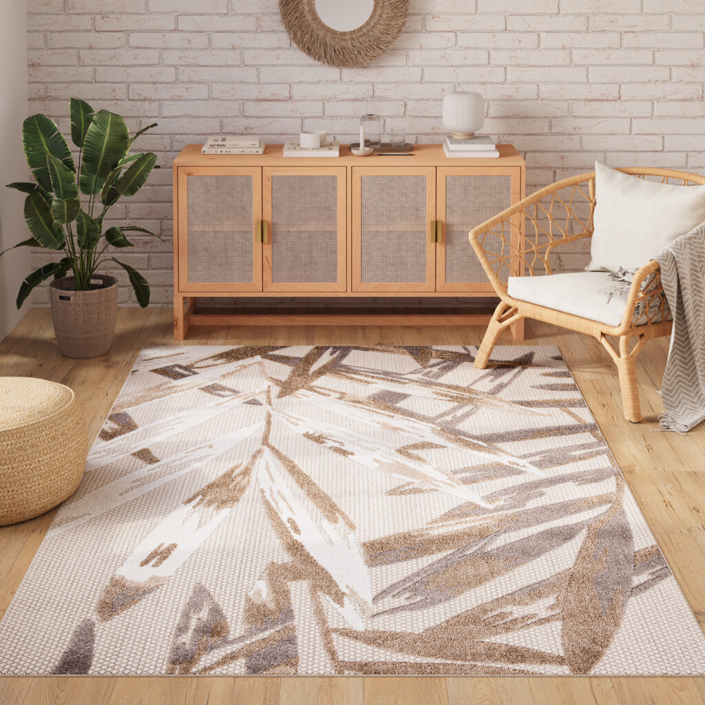 Buitenkleed Patio Creme Grijs Bladeren