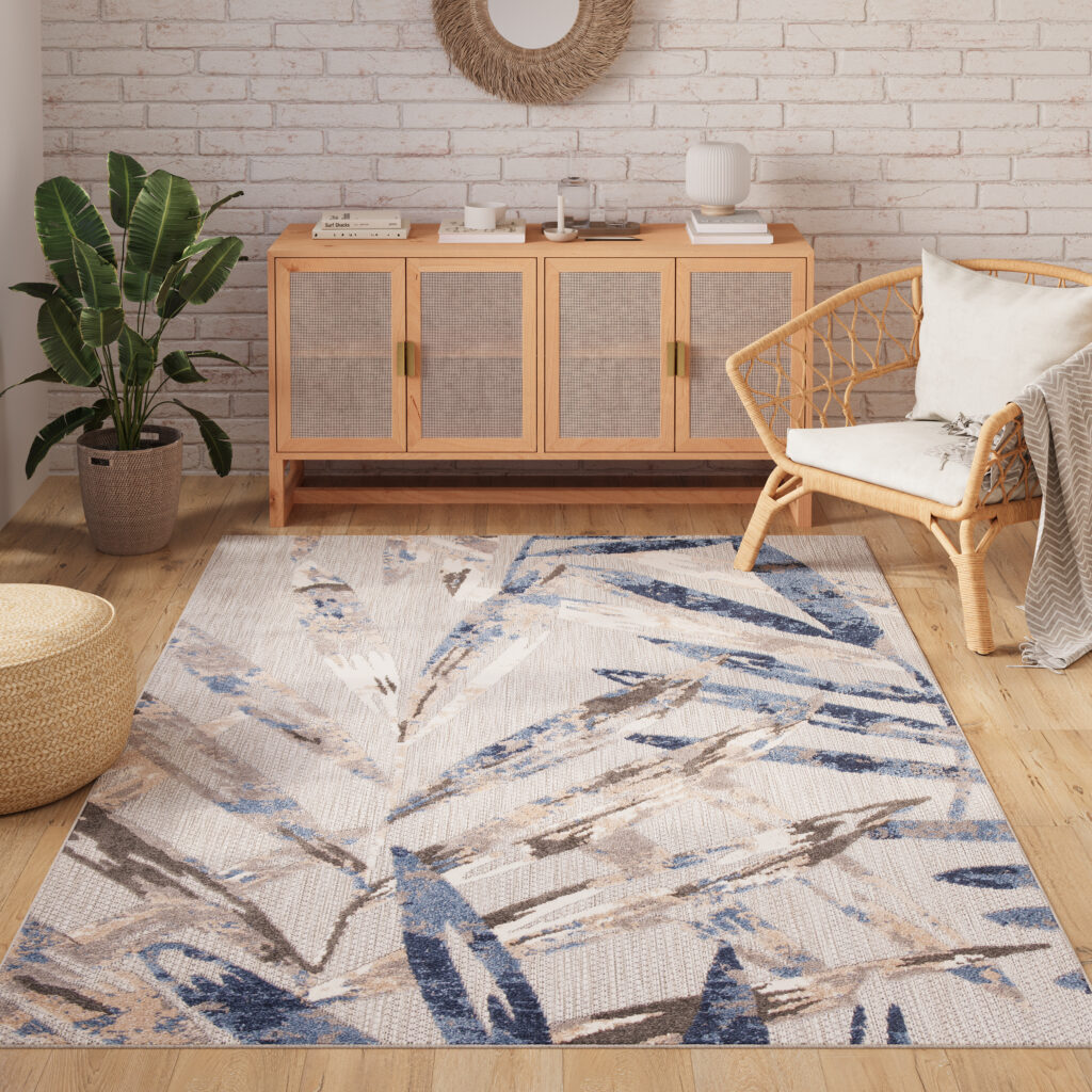 Buitenkleed Patio Grijs Blauw Bladeren