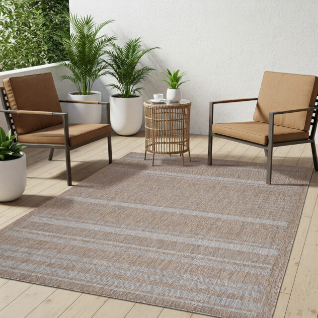 Vloerkleed Melissa Bruin Grijs Lijnen Indoor Outdoor