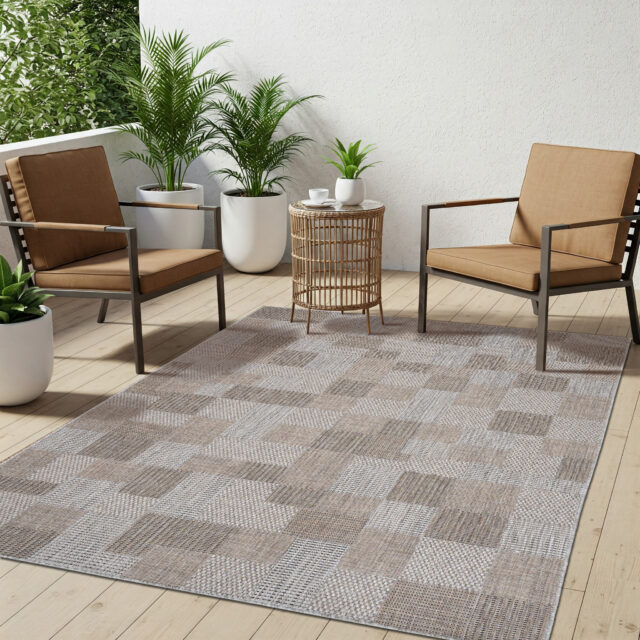 Vloerkleed Melissa Bruin Grijs Vierkanten Indoor Outdoor