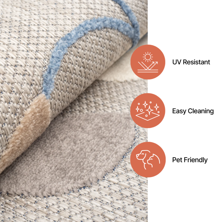 Vloerkleed Buitenkleed Patio Grijs Blauw Bladeren