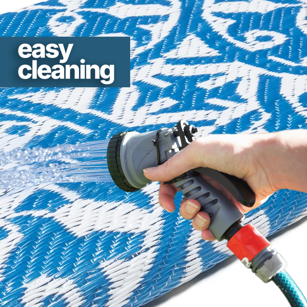 Vloerkleed Ibiza Kunststof Dubbelzijdig Waterdicht Marineblauw Wit Cirkels