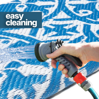 Vloerkleed Ibiza Kunststof Dubbelzijdig Waterdicht Marineblauw Wit Cirkels