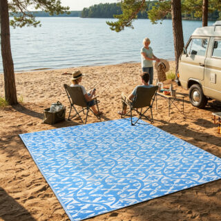 Vloerkleed Ibiza Kunststof Dubbelzijdig Waterdicht Marineblauw Wit Cirkels
