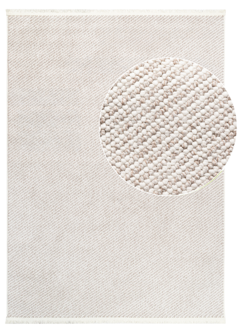 Vloerkleed Agra Beige met Witte Franjes