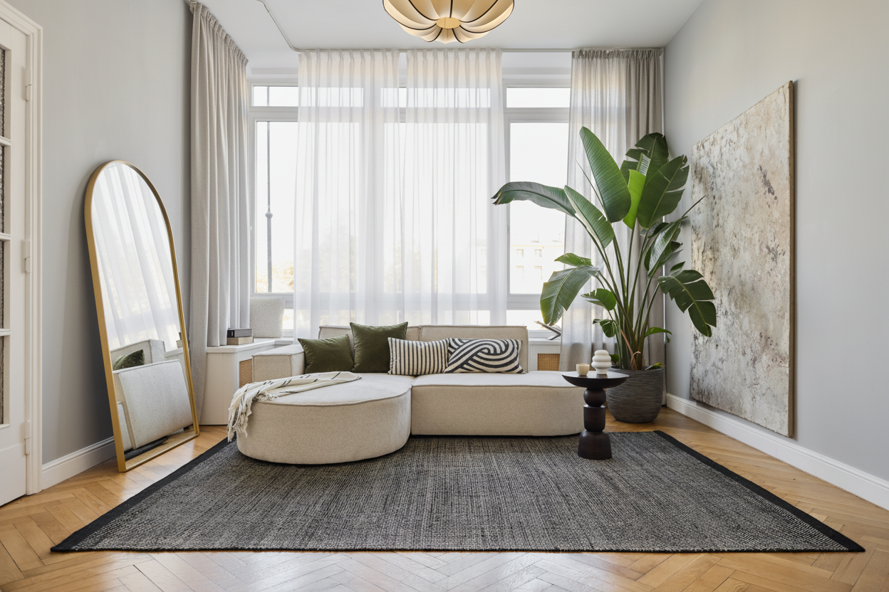 Vloerkleed Wol Loni Zwart