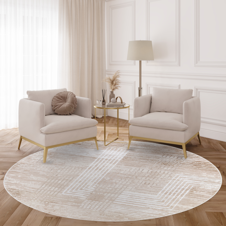 Vloerkleed Crystal Rond Bruin Beige Cream Strepen