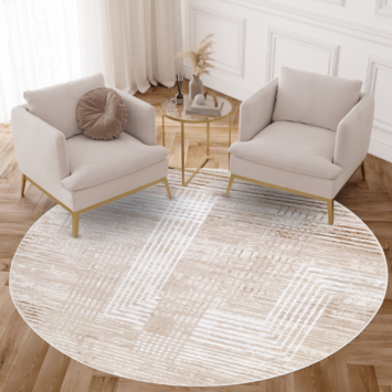Vloerkleed Crystal Rond Bruin Beige Cream Strepen