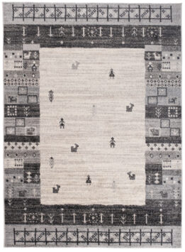 Vloerkleed Sari Grijs Crème Etnisch Rand