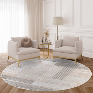 Vloerkleed Crystal Rond Grijs Beige Crème Strepen