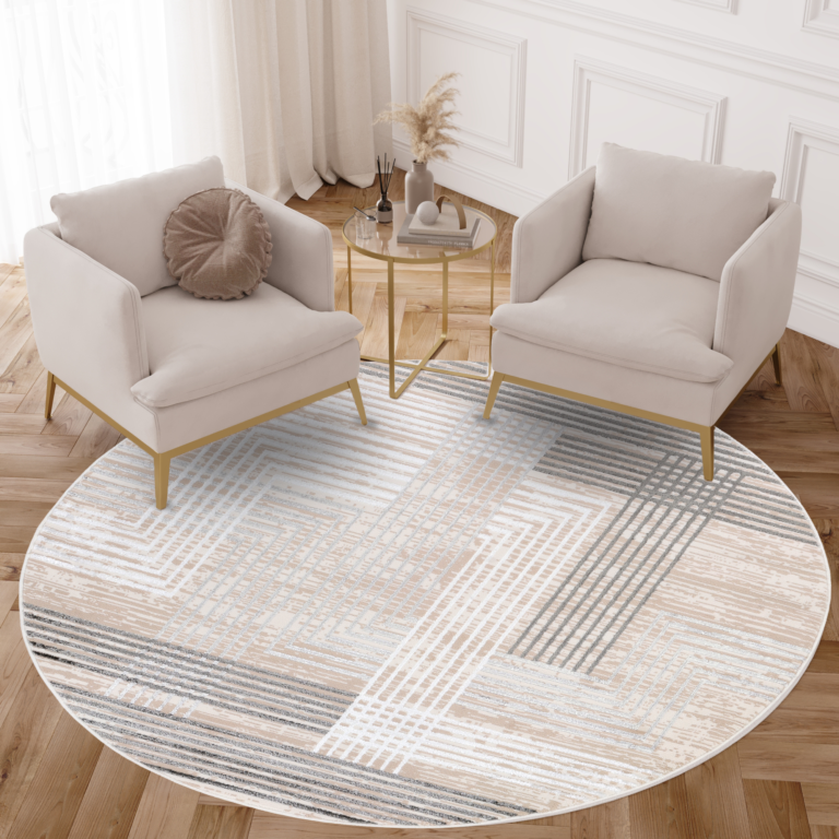 Vloerkleed Crystal Rond Grijs Beige Crème Strepen