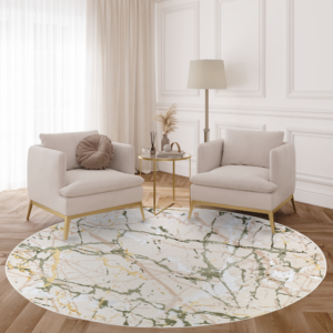 Vloerkleed Crystal Rond Groen Creme Abstract Marmer