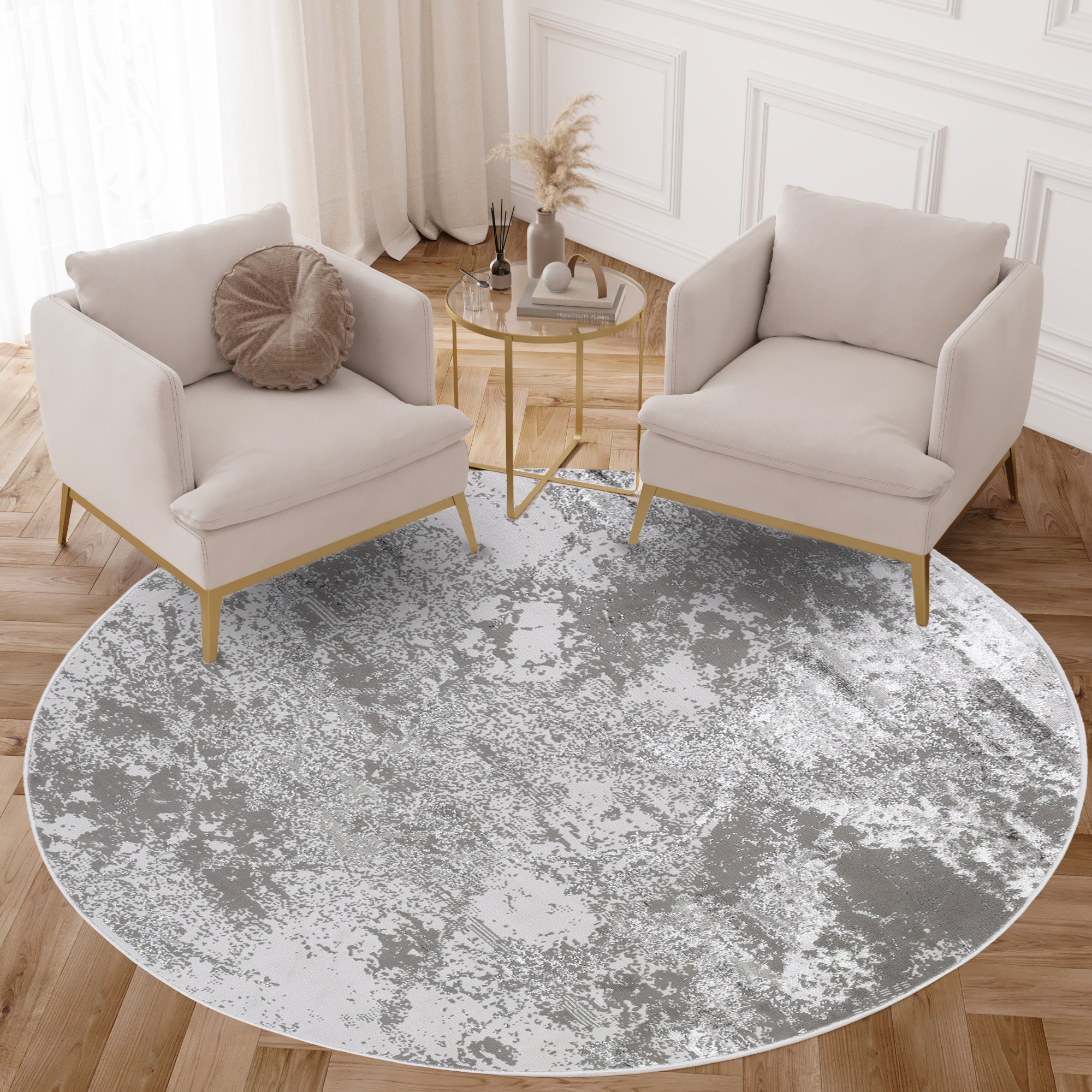 Vloerkleed Crystal Rond Lichtgrijs Marble