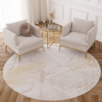Vloerkleed Crystal Rond Gold Bruin Creme Bladeren