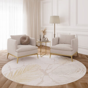 Vloerkleed Crystal Rond Gold Bruin Creme Bladeren