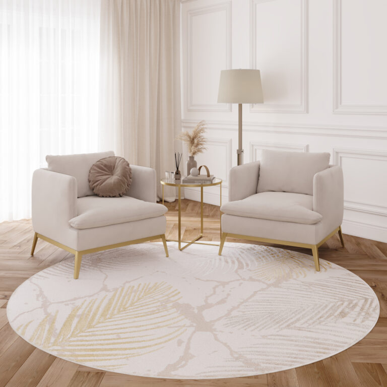 Vloerkleed Crystal Rond Gold Bruin Creme Bladeren