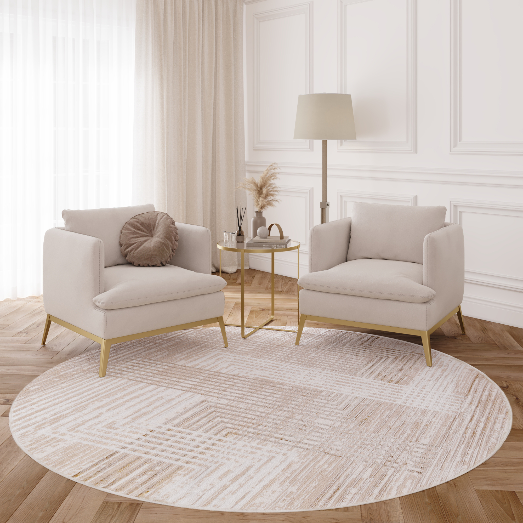 Vloerkleed Crystal Rond Beige Bruin Crème Strepen