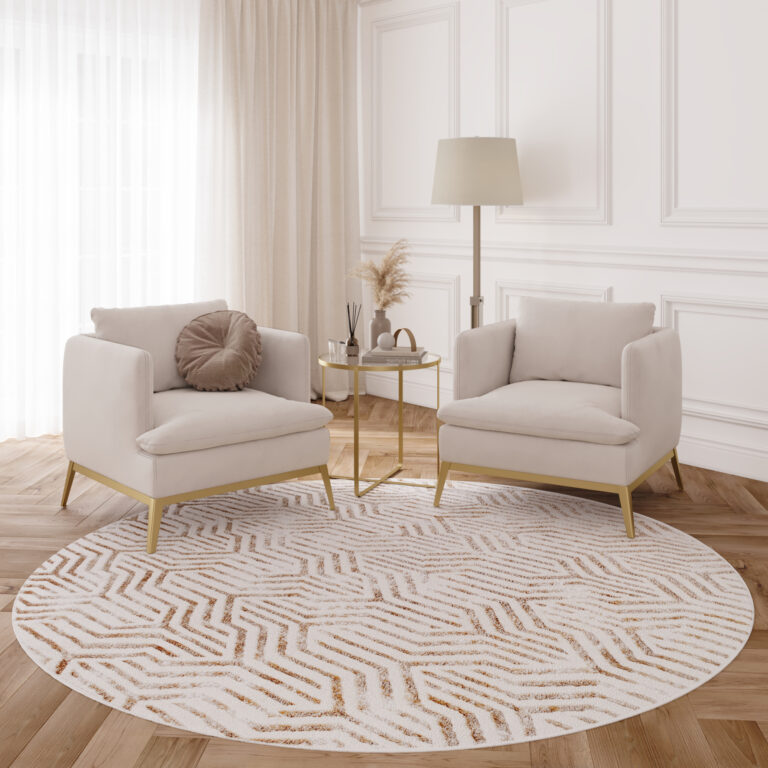Vloerkleed Crystal Rond Bruin Creme Beige Lijnen