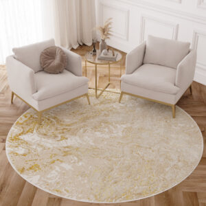 Vloerkleed Crystal Rond Beige Goud Crème Marmer