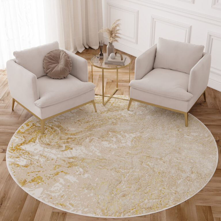 Vloerkleed Crystal Rond Beige Goud Crème Marmer