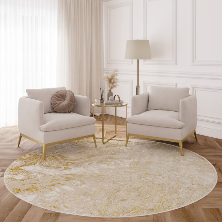 Vloerkleed Crystal Rond Beige Goud Crème Marmer