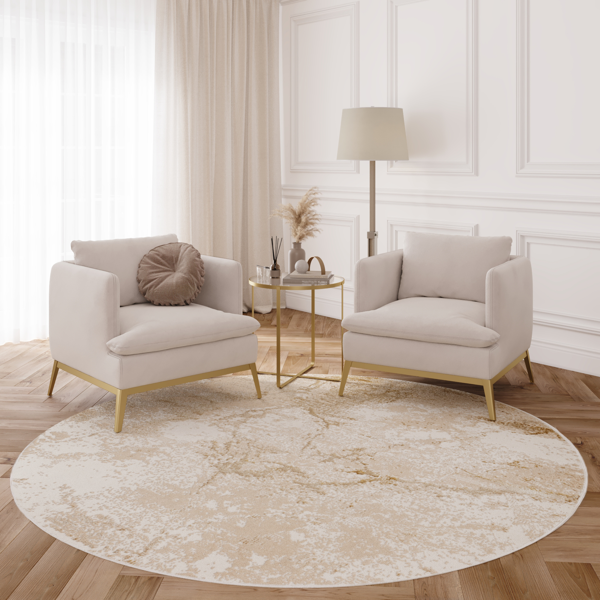 Vloerkleed Crystal Rond Beige Bruin Marmer