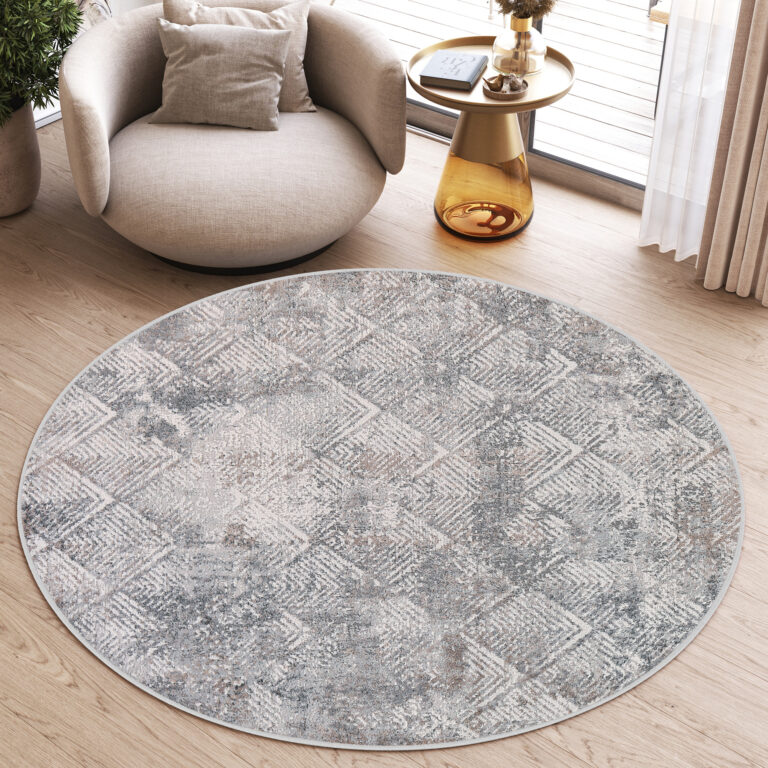 Vloerkleed Valley Rond Grijs Beige Geometrisch Vierkant