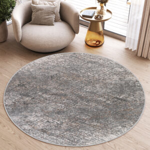 Vloerkleed Valley Rond Donker Grijs Abstract Lijnen