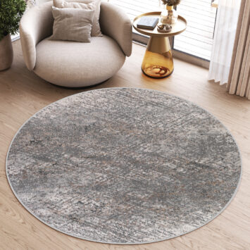 Vloerkleed Valley Rond Donker Grijs Abstract Lijnen