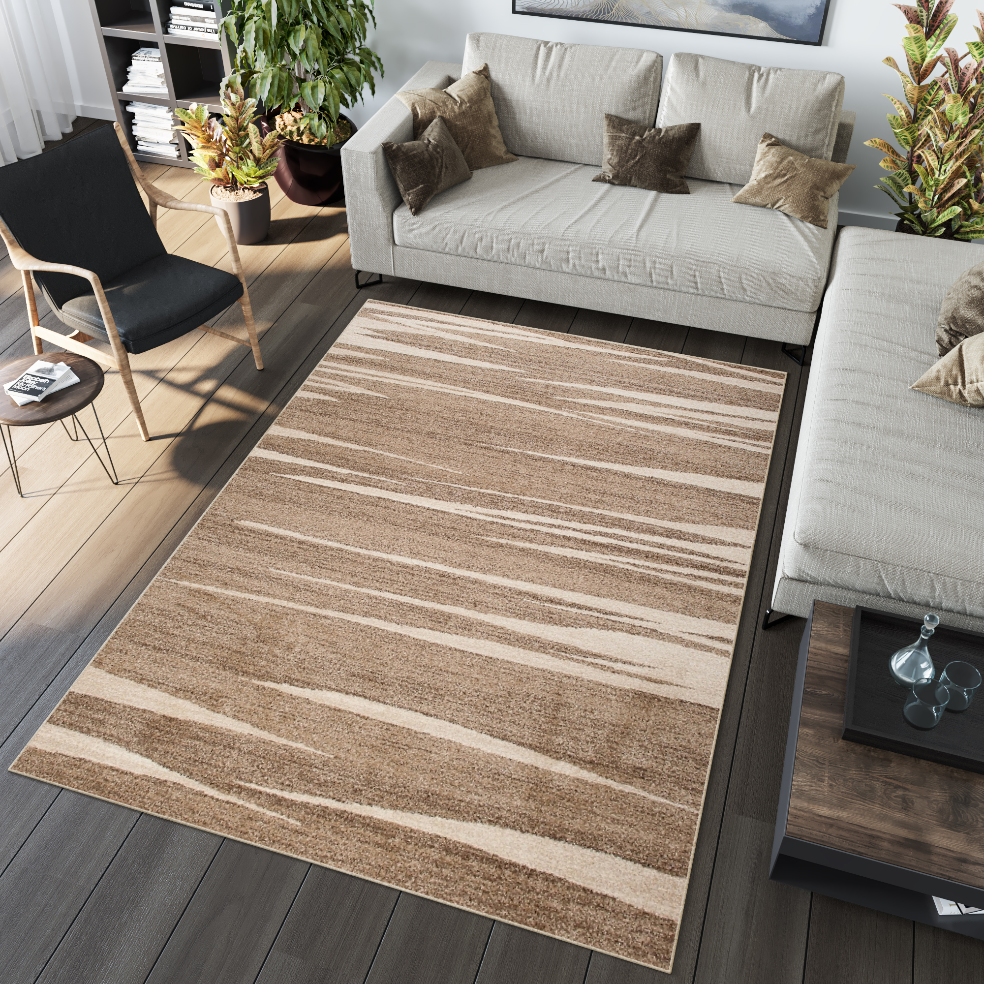 Vloerkleed Sari Donker Beige Gestreept