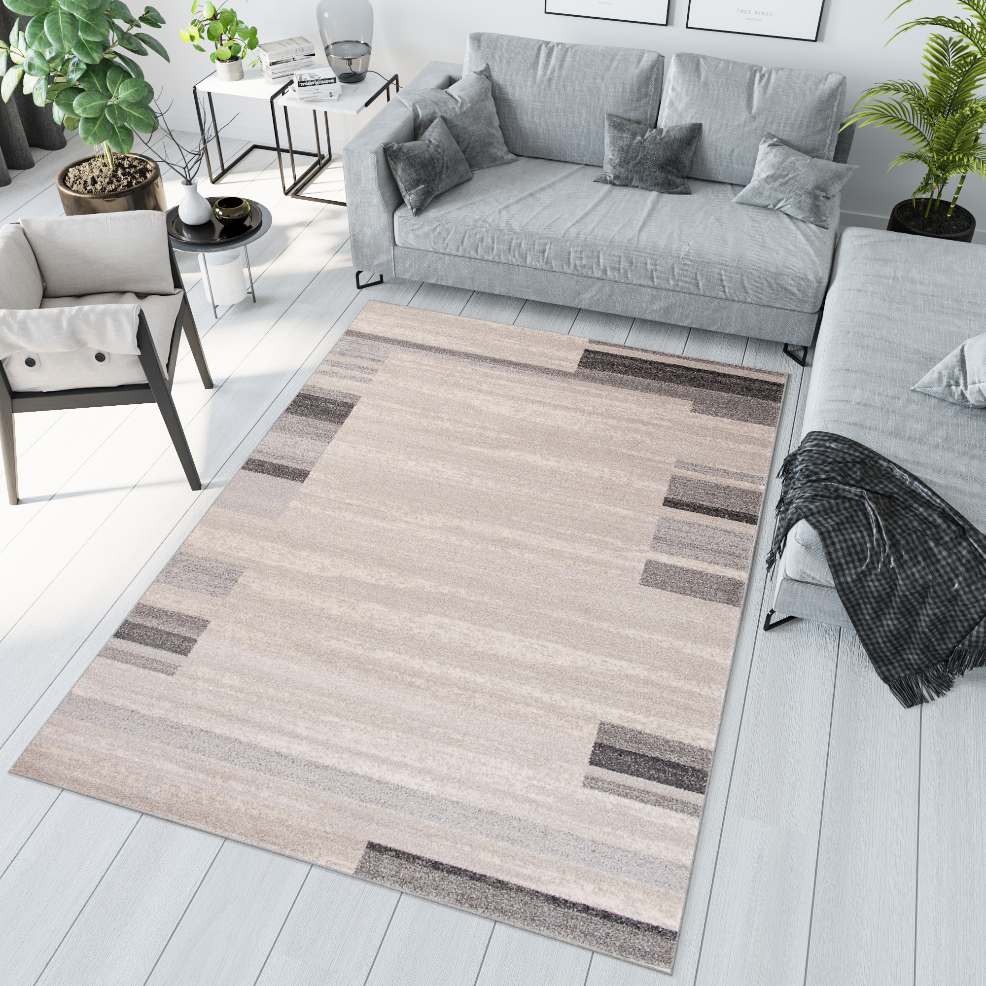 Vloerkleed Sari Licht Beige Grijs Rand