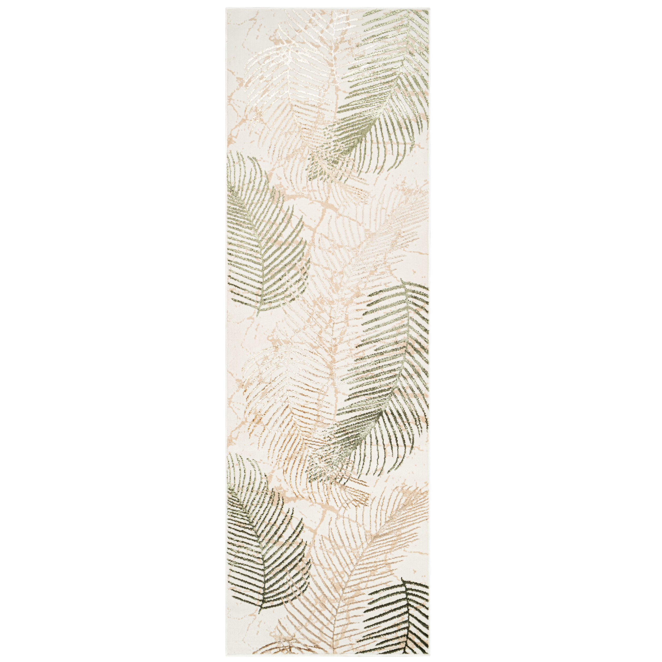 Loper Crystal Beige Groen Bladeren