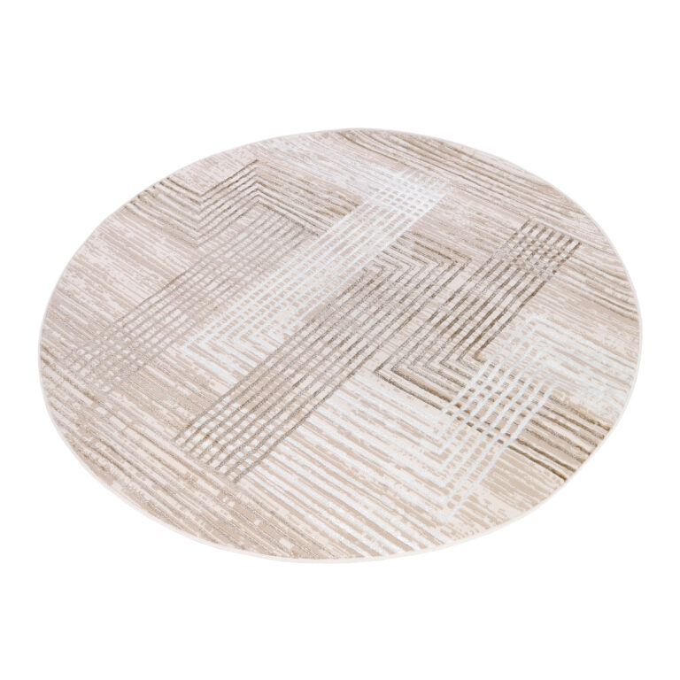 Vloerkleed Crystal Rond Beige Bruin Crème Strepen