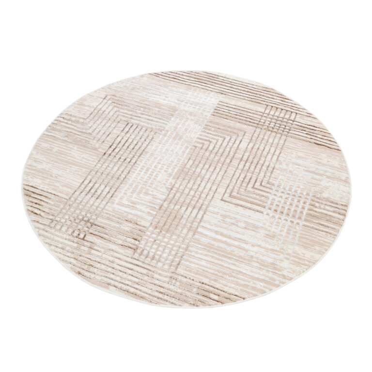 Vloerkleed Crystal Rond Bruin Beige Cream Strepen