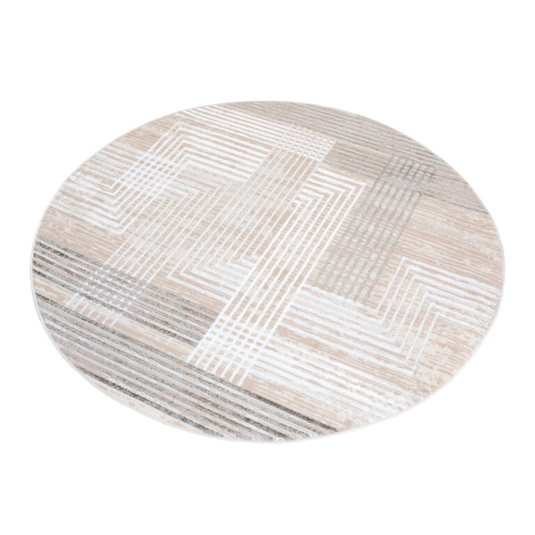 Vloerkleed Crystal Rond Grijs Beige Crème Strepen