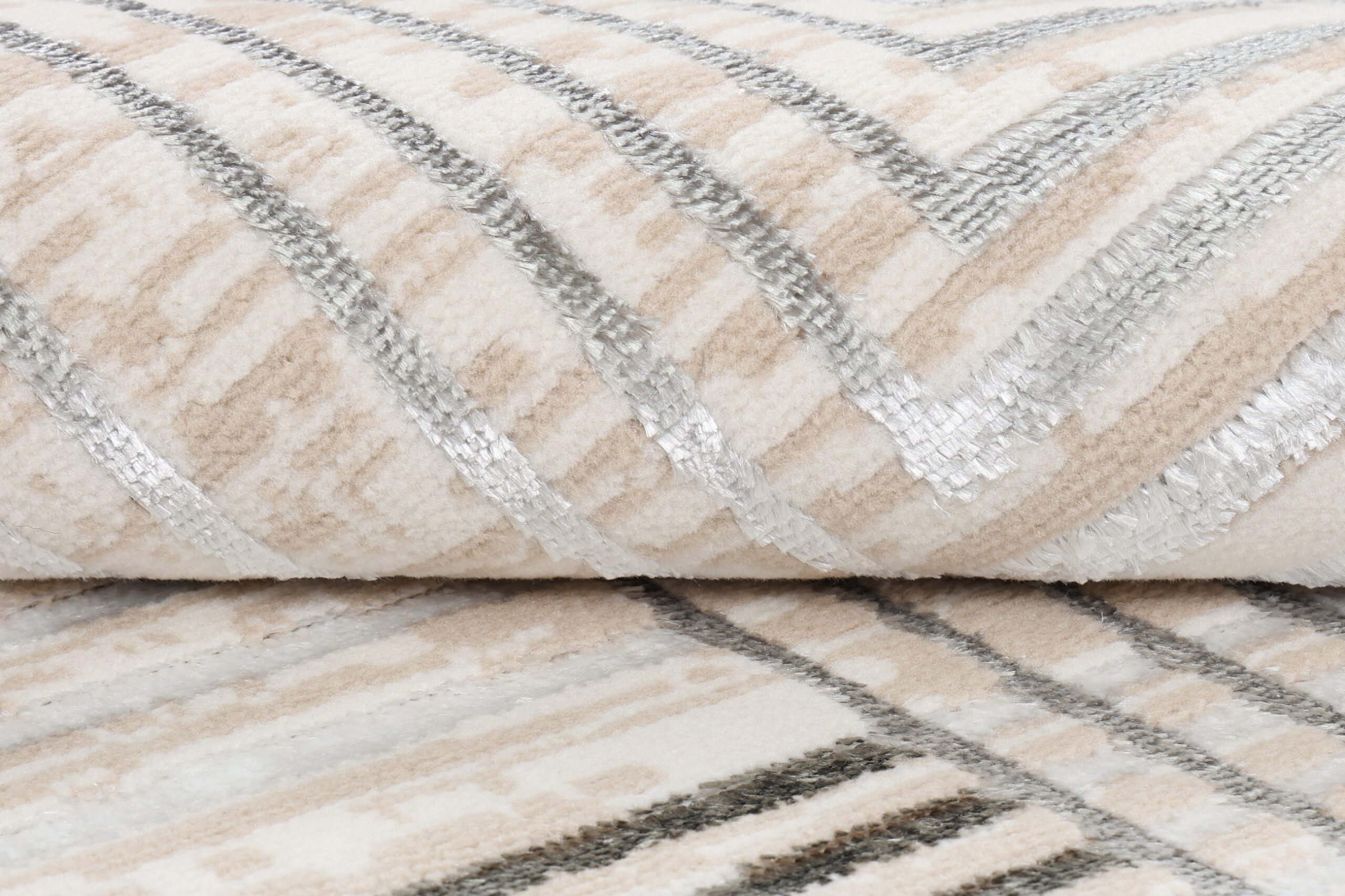 Vloerkleed Crystal Rond Grijs Beige Crème Strepen