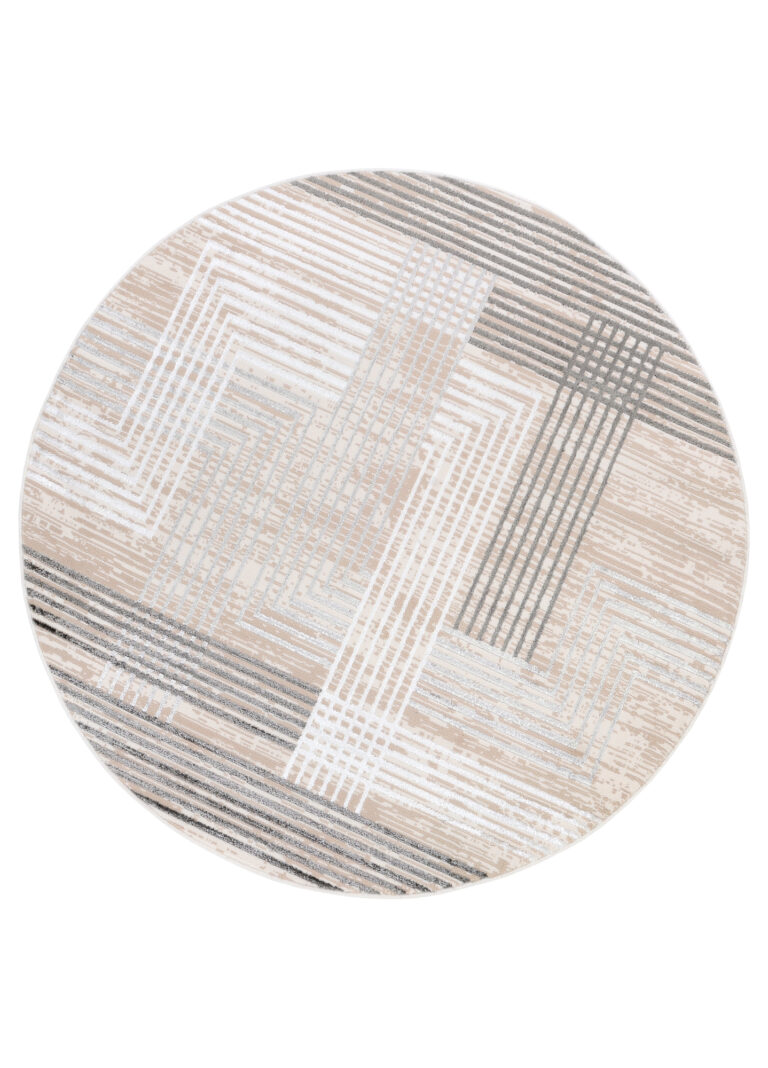 Vloerkleed Crystal Rond Grijs Beige Crème Strepen