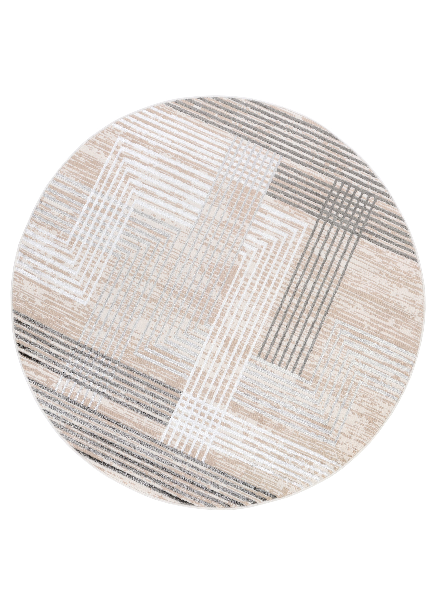 Vloerkleed Crystal Rond Grijs Beige Crème Strepen