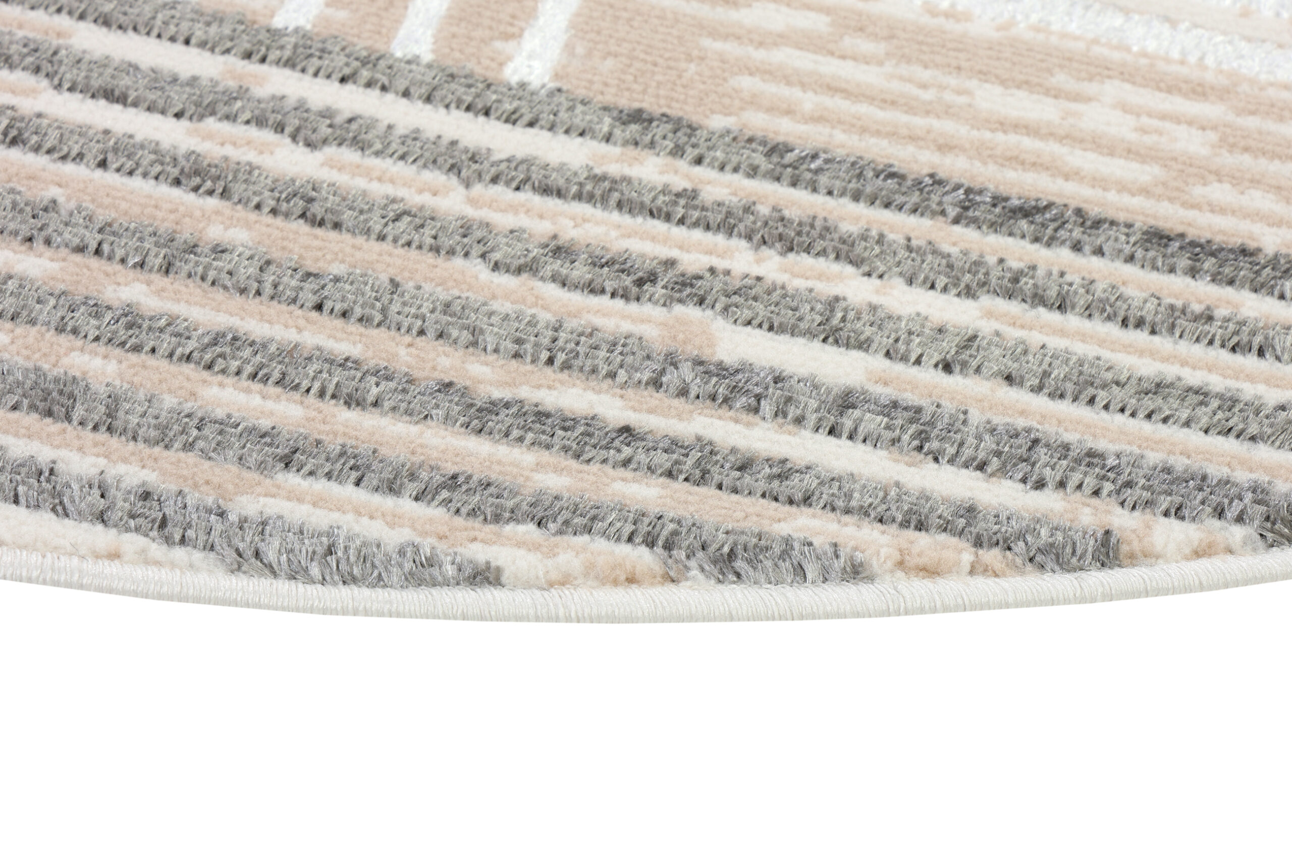 Vloerkleed Crystal Rond Grijs Beige Crème Strepen