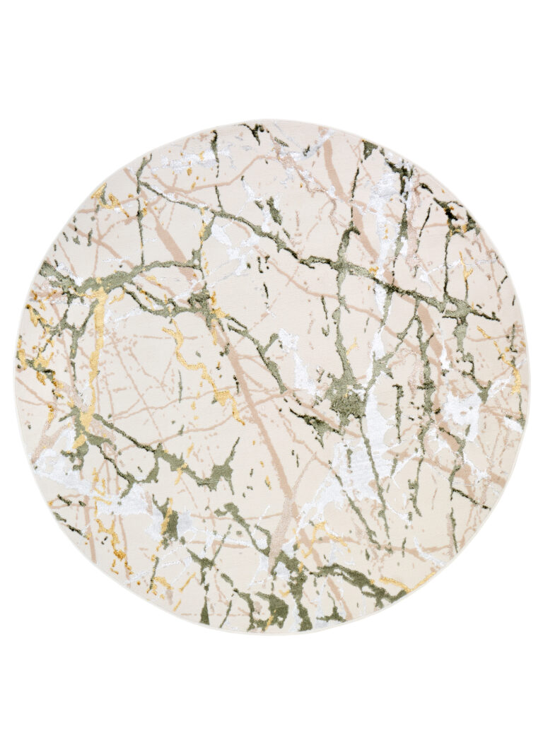 Vloerkleed Crystal Rond Groen Creme Abstract Marmer