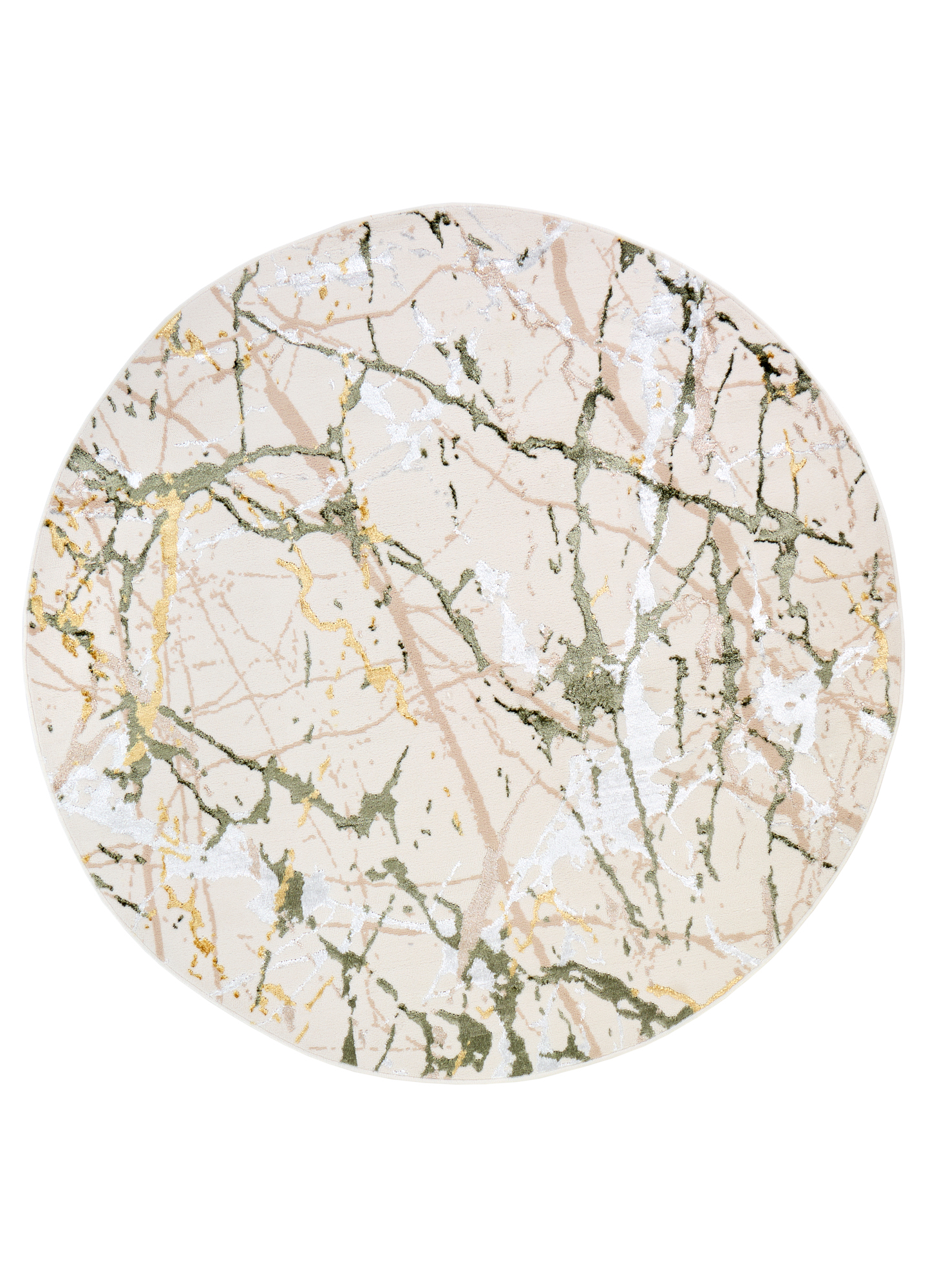 Vloerkleed Crystal Rond Groen Creme Abstract Marmer
