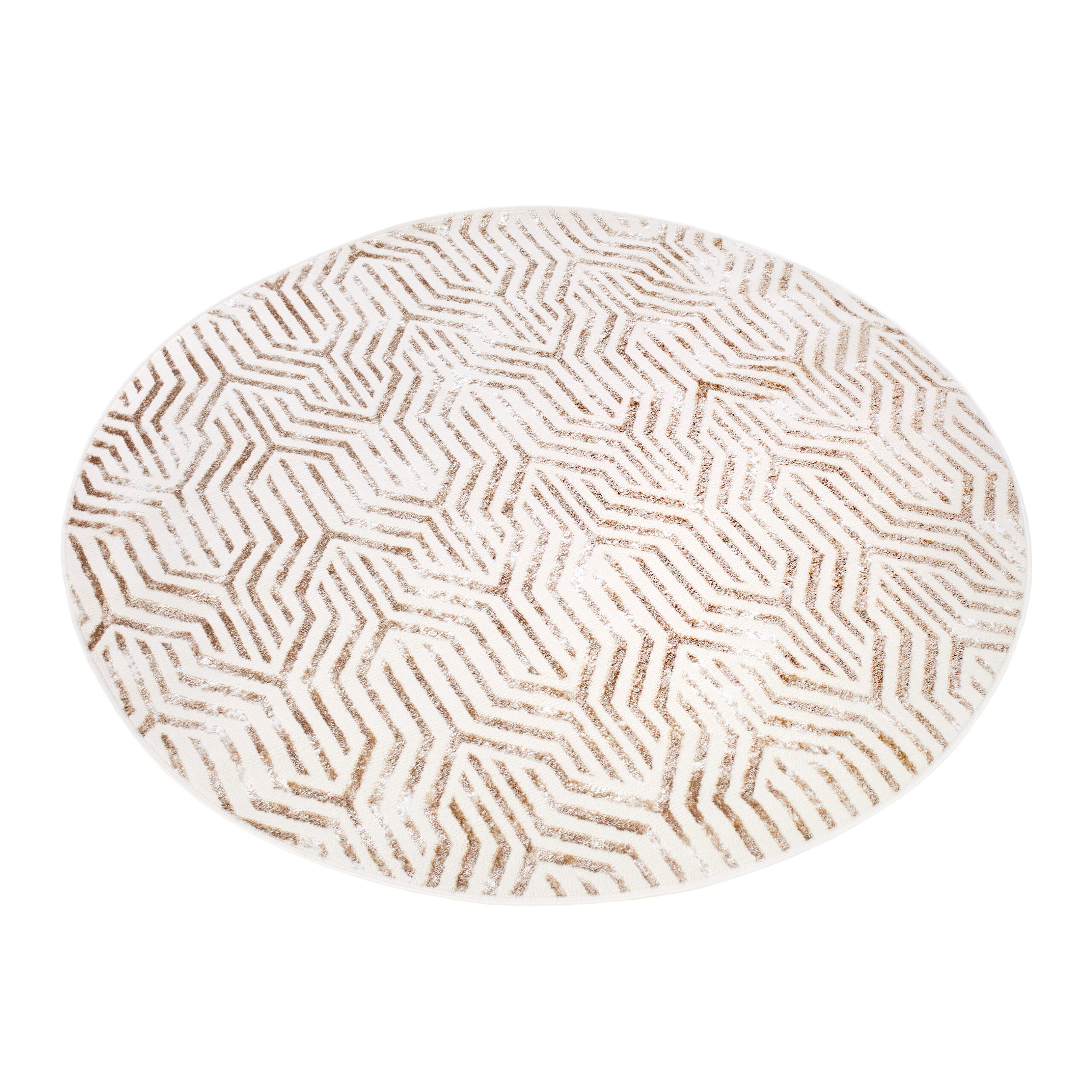 Vloerkleed Crystal Rond Bruin Creme Beige Lijnen
