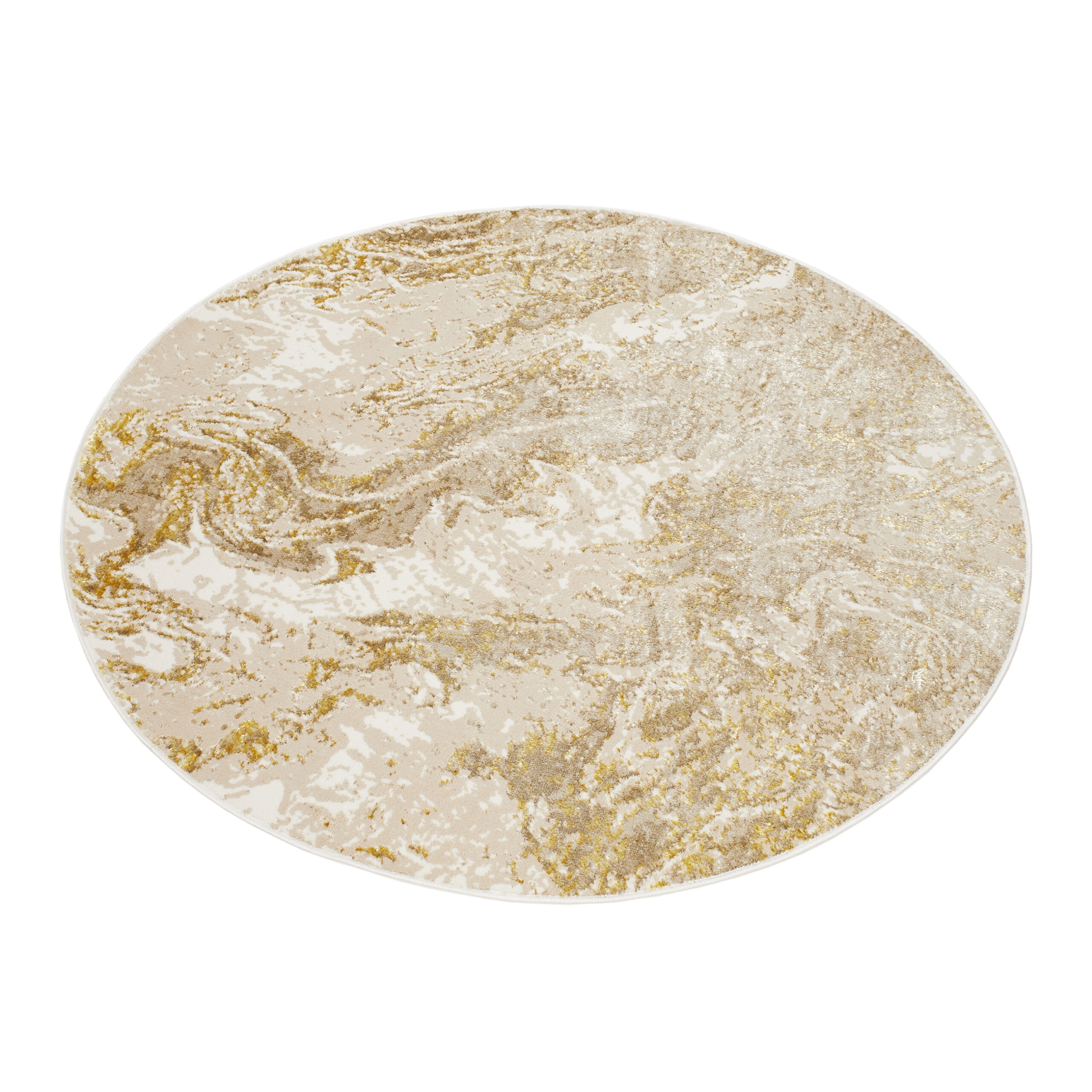 Vloerkleed Crystal Rond Beige Goud Crème Marmer