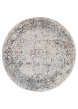 Vloerkleed Valley Rond Grijs Beige Ornamenten Frame