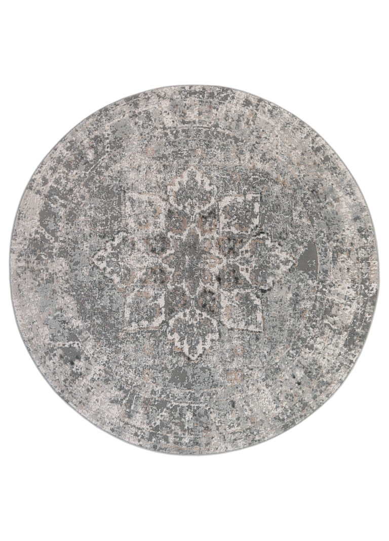 Vloerkleed Valley Rond Donker Grijs Gebloemd Rozetten