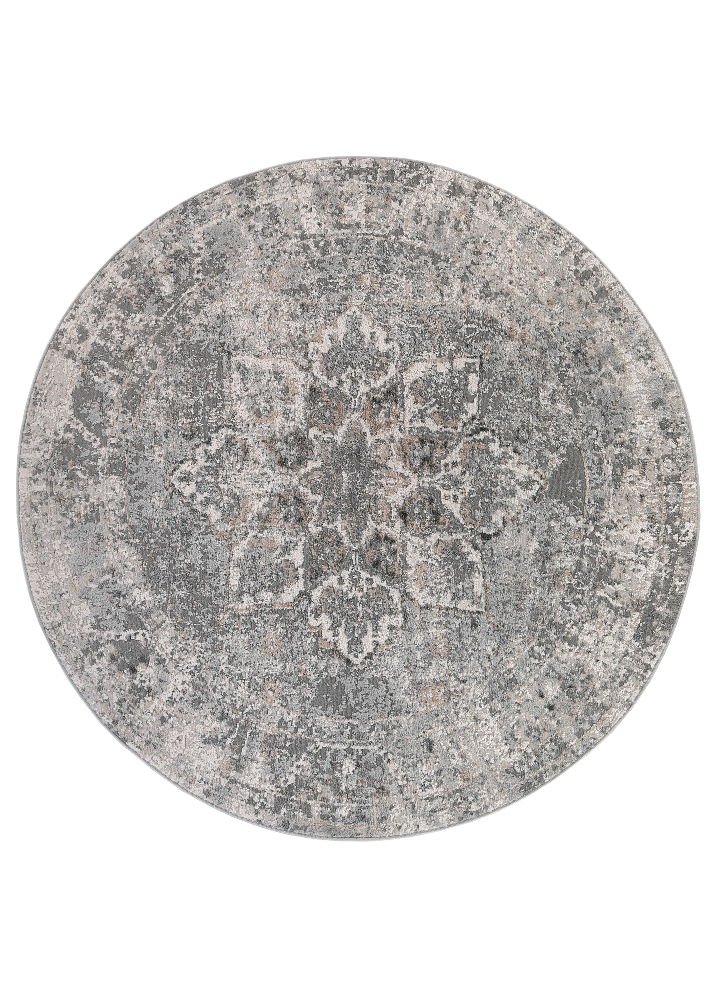 Vloerkleed Valley Rond Donker Grijs Gebloemd Rozetten