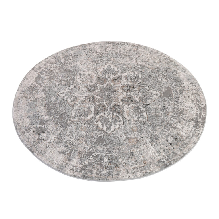 Vloerkleed Valley Rond Donker Grijs Gebloemd Rozetten