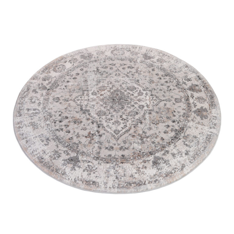 Vloerkleed Valley Rond Donker Grijs Vintage Frame