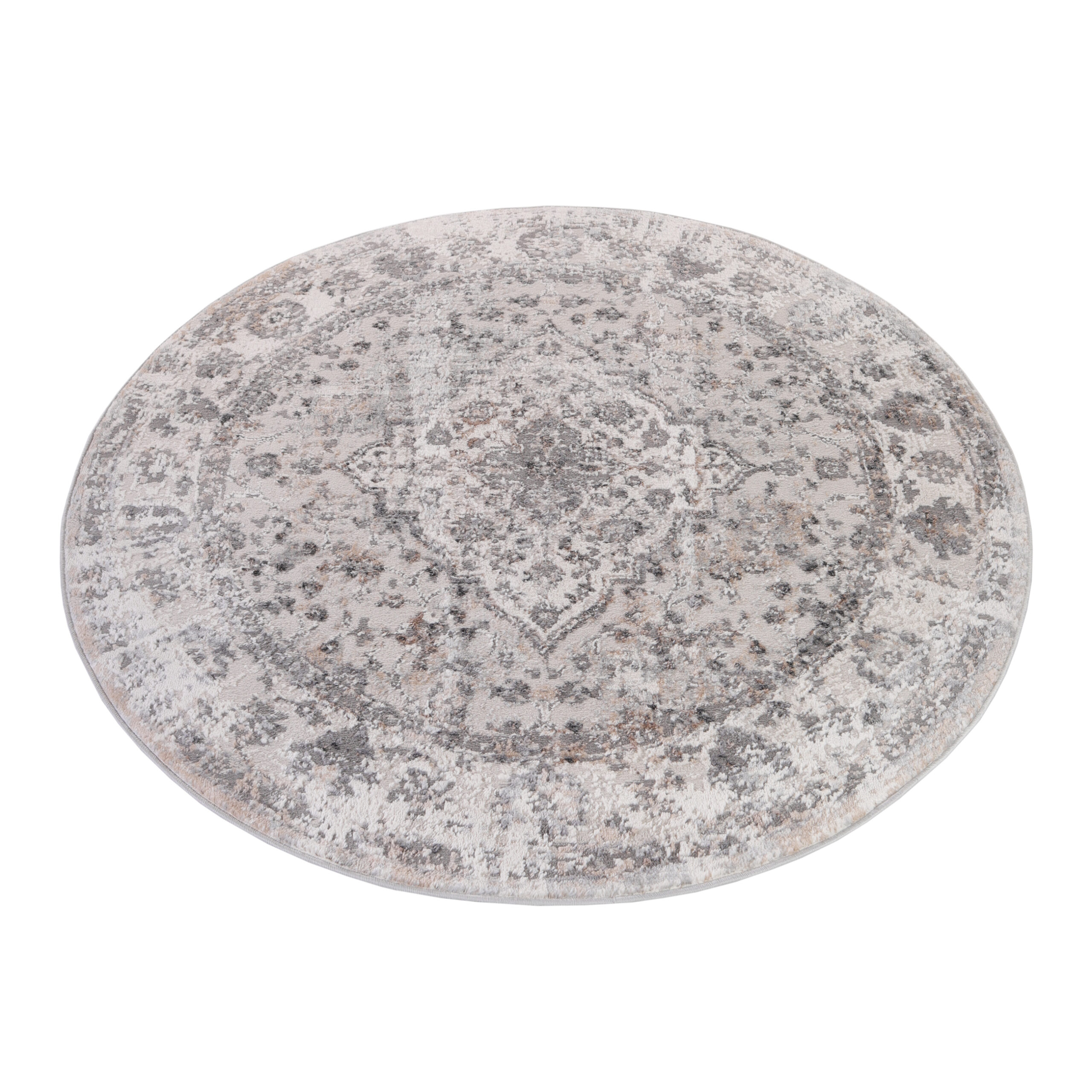 Vloerkleed Valley Rond Donker Grijs Vintage Frame